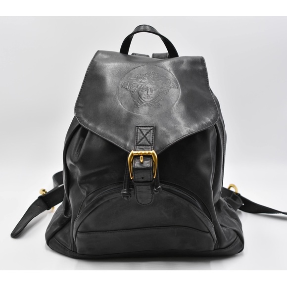 Versace Handbags - Versace Medusa Head Black Leather Backpack